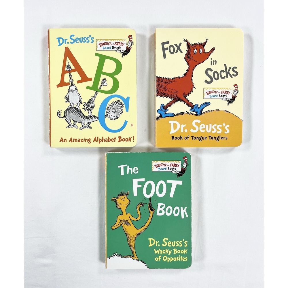 Lot of 3 Dr Seuss Bright Early Board Books ABC Fox in Socks The Foot Book Bundle